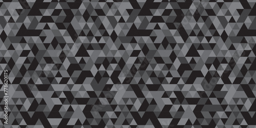  Abstract geometric black and gray background seamless mosaic and low polygon triangle texture wallpaper. Triangle shape retro wall grid pattern geometric ornament tile vector square element.