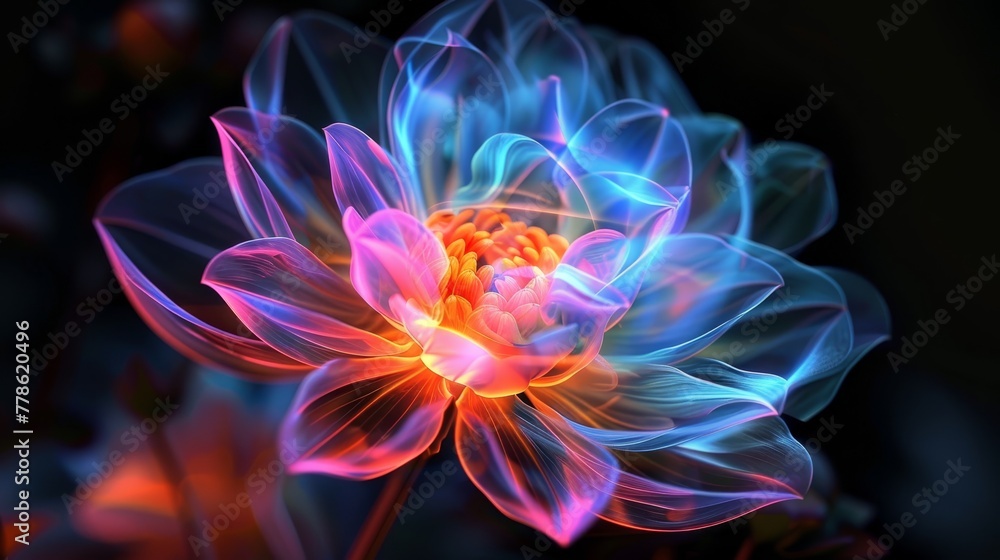 A luminous flower blooms at twilight its petals glowing A luminous flower blooms at twilight its petals glowing