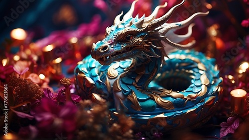 Asian style fantasy dragon concept on abstract background.
