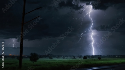 City Lightning Storm in the Night Sky