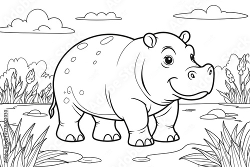 hippopotamus colouring book 