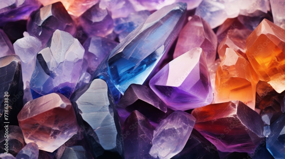 The sparkling beauty of crystals and gemstones in close up, showing their intricate patterns and details The sparkling beauty of crystals and gemstones in close up, showing their intricate patterns and details