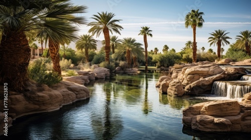 Desert Oasis with Palm Trees in the Middle of Nowhere