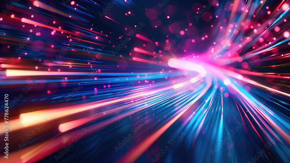 Neon futuristic flashes on black background. Motion light lines backdrop. For banner, postcard, illustration. Created with generative AI tools Neon futuristic flashes on black background. Motion light lines backdrop. For banner, postcard, illustration. Created with generative AI tools
