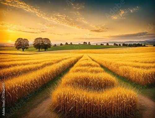 Sunset in a Golden Field