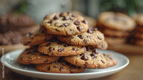 Golden Brown Chocolate Chip Cookies on Rustic Wooden Table