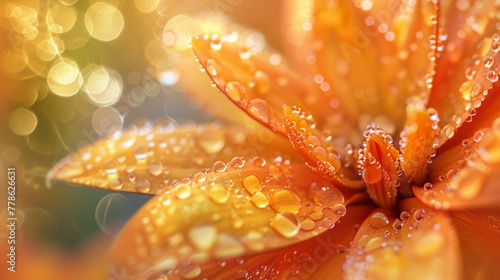 Orange flowers background in morning dew