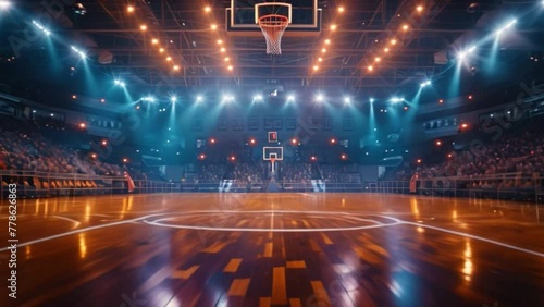 Wallpaper Mural An empty indoor basketball court with no people Landscape image with copy space for the background of a professional basketball court in a large stadium. There are rows of empty seats.	 Torontodigital.ca