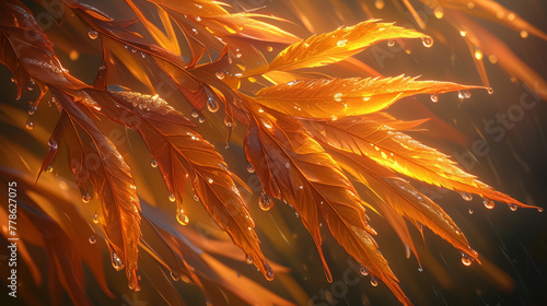 golden leaves after rain