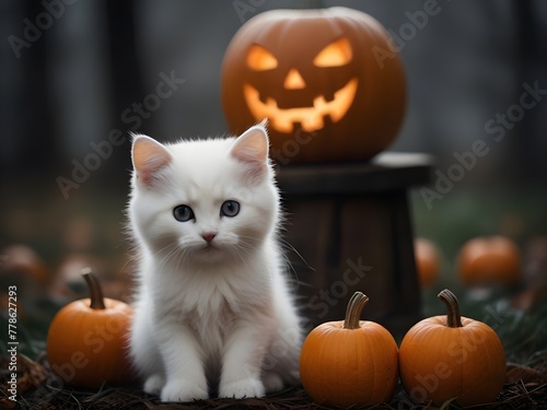 halloween cat with pumpkin © Muhammad