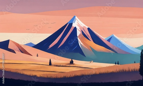 Boho art Minimalist landscape mountains 