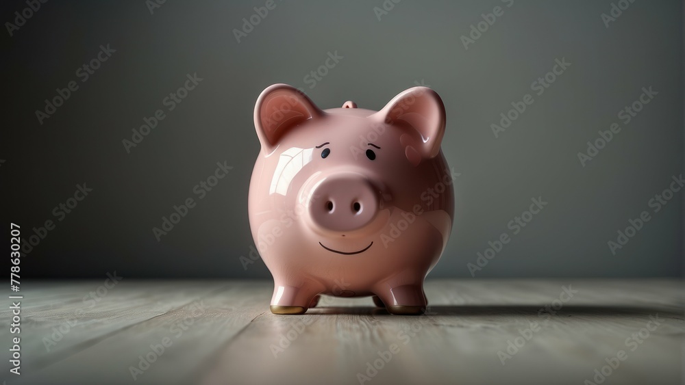 Piggy bank on grey background with soft light Piggy bank on grey background with soft light