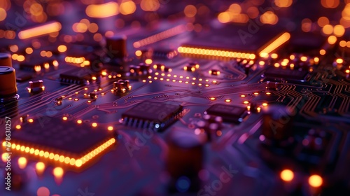 LEDs blink rhythmically, casting a soft glow on the circuit board