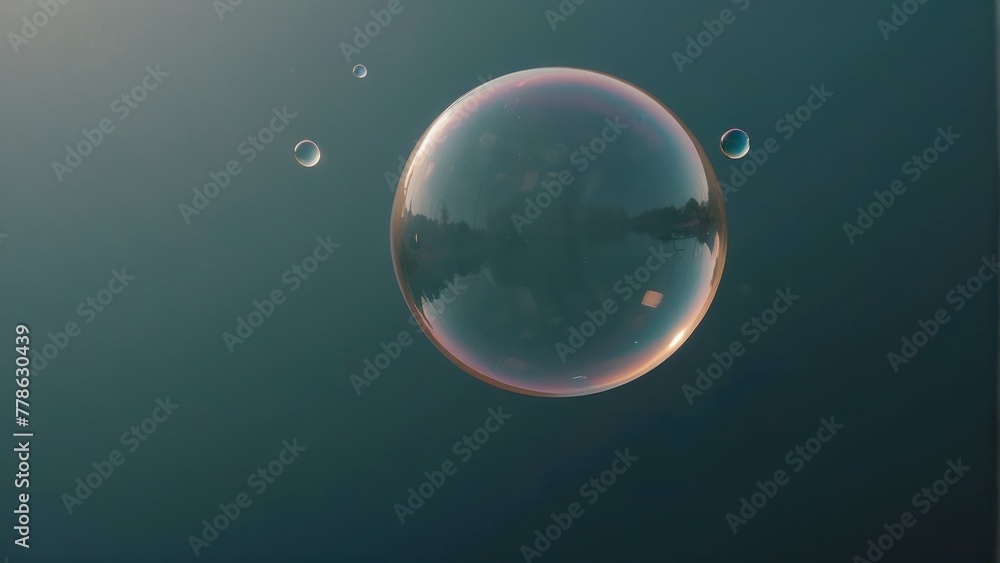 Single soap bubble floating in dark space Single soap bubble floating in dark space