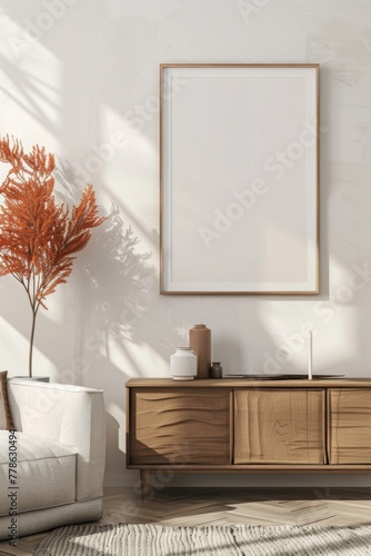 Living room wall poster mockup. Interior mockup with house background. Modern interior design. © JH
