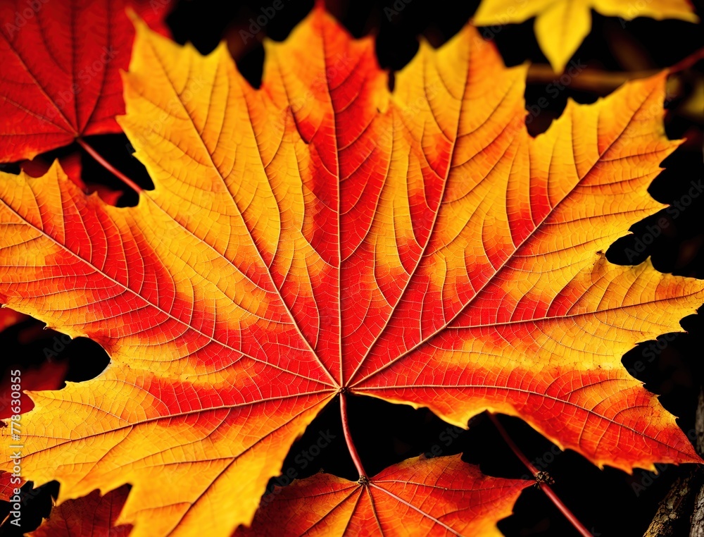A group of red and yellow leaves on a tree branch. A group of red and yellow leaves on a tree branch.