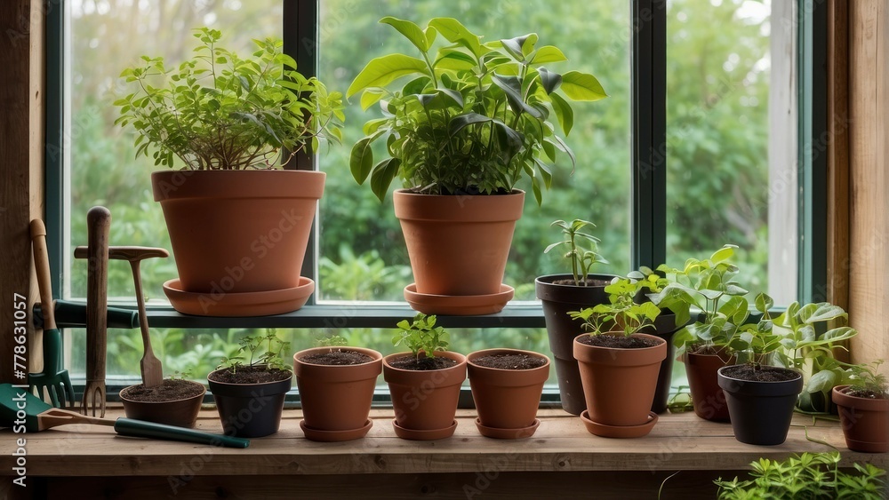 Indoor garden with lush potted plants