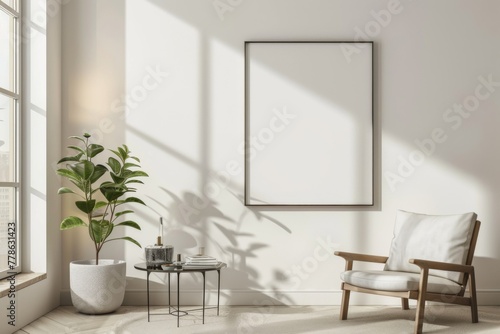  mockup poster on the wall of living room. Interior mockup. Apartment background. Modern interior design