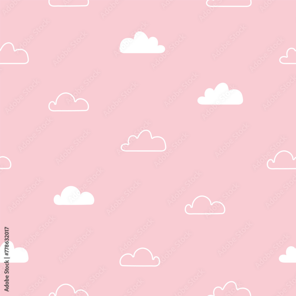 Cute clouds seamless pattern, cartoon background