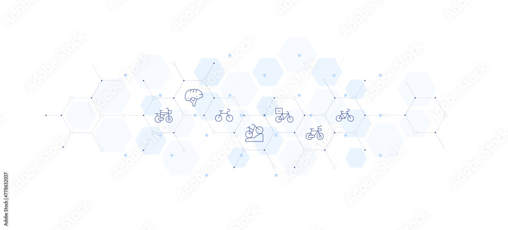 Bicycle banner vector illustration. Style of icon between. Containing bicycle, mountain bike, helmet, delivery bike, bike.