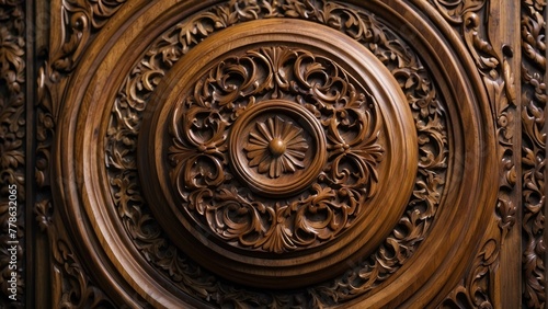 Intricate wooden carvings in warm tones
