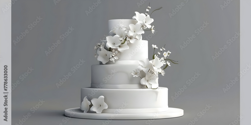 Classic White Wedding Cake Clean Design with Floral Embellishments Classic White Wedding Cake Clean Design with Floral Embellishments
