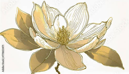 hand drawn magnolia flower ink sketch engraving style vector illustration