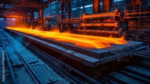 A steel rolling mill showcasing the mechanical process of heating rolling and cooling steel