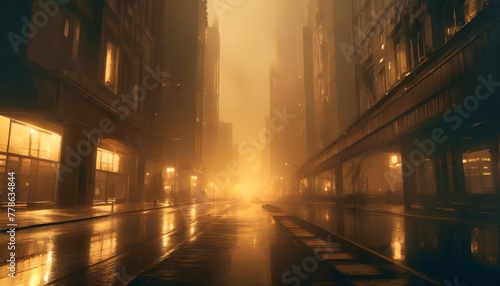cyberpunk streets illustration futuristic city dystoptic artwork at night 4k wallpaper rain foggy moody empty future evil buildings © Robert