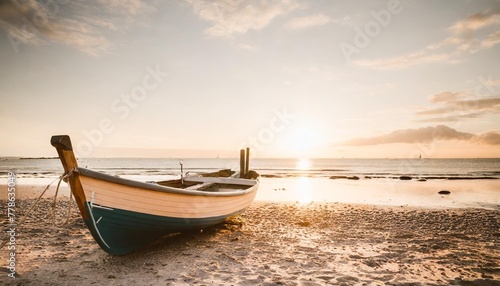 colorful small wooden fishing boat on beach summer and vacation