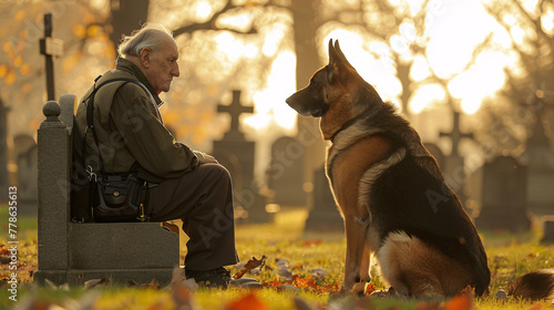 army veteran german sherped dog at the grave a memorial day military veterans and patriotism concept photo
