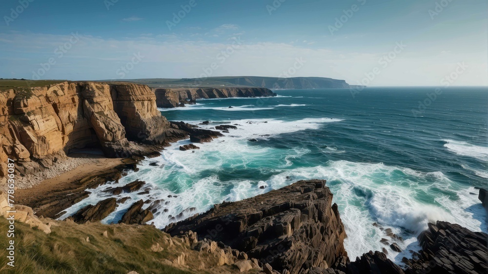 Rugged cliffs overlooking turbulent sea Rugged cliffs overlooking turbulent sea