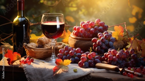 Autumn nature celebrates with fresh grape wood and wine