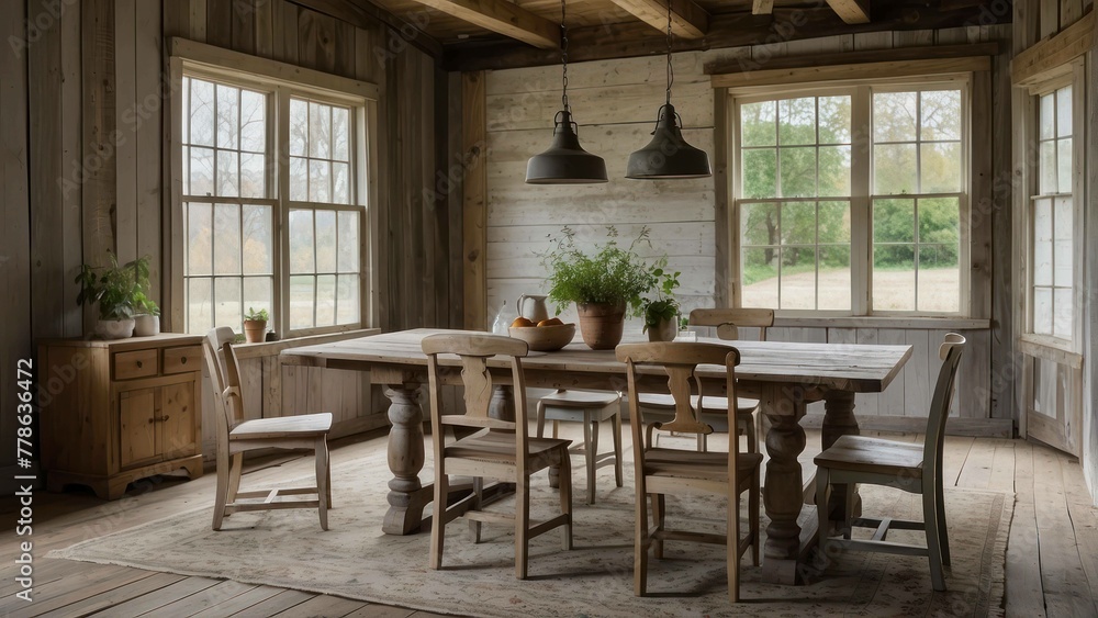 Obraz premium Rustic wooden dining room with charm