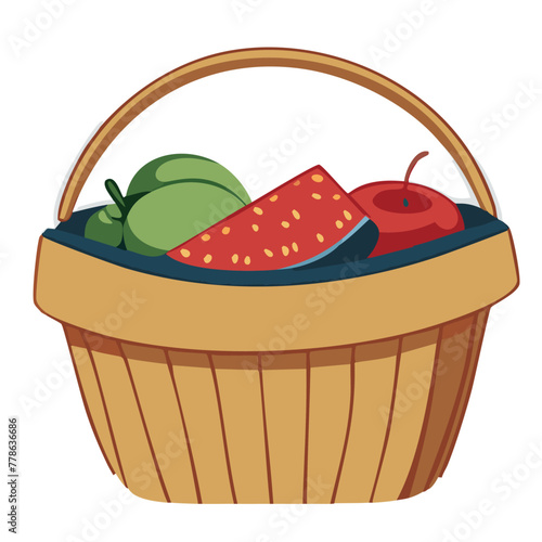 Rustic Wicker Picnic Basket with Lid and Handle Wicker Woven Basket Wicker with fruits