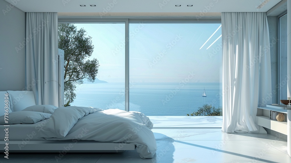 Bedroom in minimal villa panoramic sea view the essence of peaceful living Bedroom in minimal villa panoramic sea view the essence of peaceful living