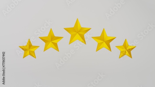 5 gold star on white background. 3D render.