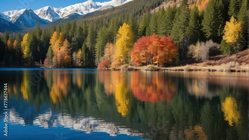 Autumn foliage reflected in calm lake