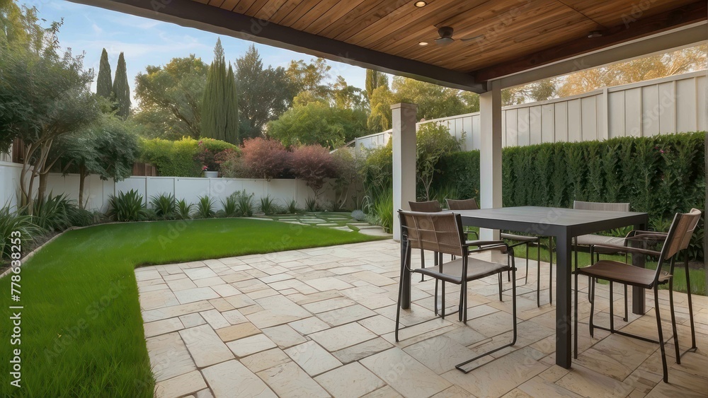 Obraz premium Modern backyard with comfortable seating area