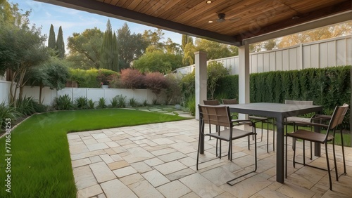 Modern backyard with comfortable seating area