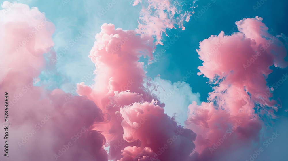 Ethereal puffs of pink smoke dancing in front of a deep blue sky dreamy and soft focus Ethereal puffs of pink smoke dancing in front of a deep blue sky dreamy and soft focus
