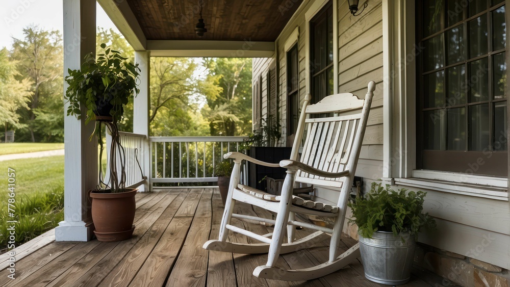 Rocking chair on a cozy house porch