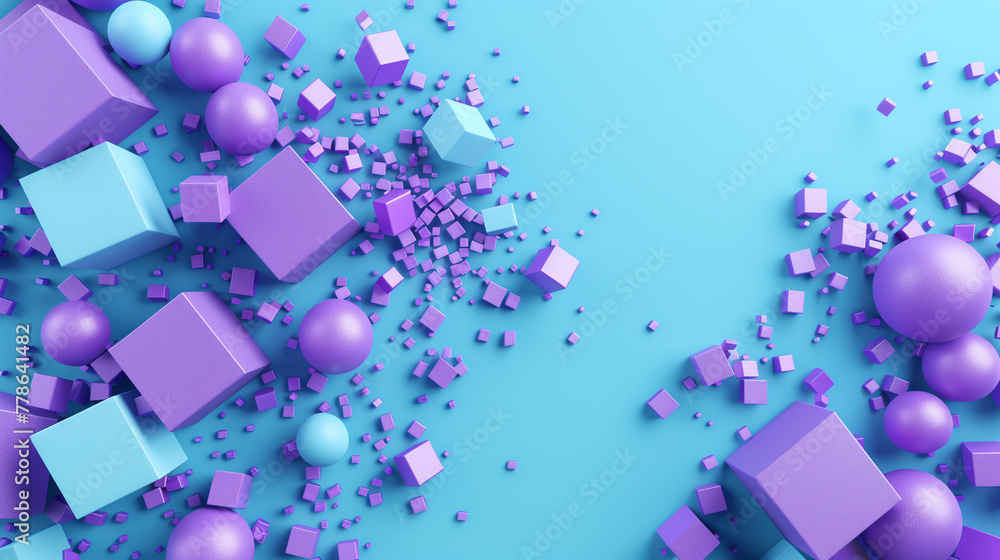 abstract background 3d wallpaper with purple cubes and spheres on plain ...