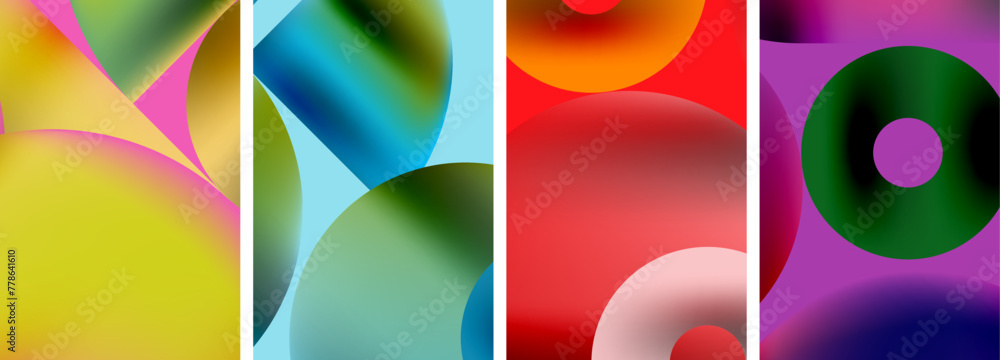 Set of colorful posters with round geometric elements and circles. Vector illustration For Wallpaper, Banner, Background, Card, Book Illustration