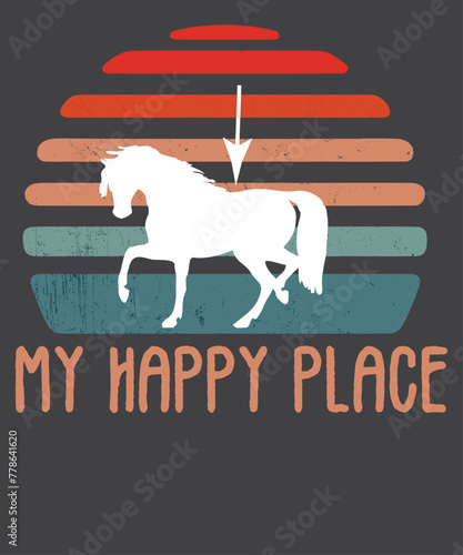 My happy place vintage Sunset Funny Equestrian Horse Vaulting T-Shirt design vector, horseback riding, horse vaulting, riding horses, horse riding school, equestrian training, Equestrian, Arabian Dres