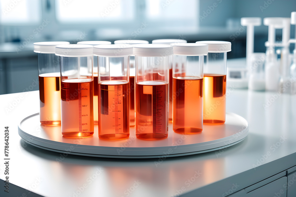 There are many medical petri dish neatly arranged on the white table, laboratory environment ,Many glass containers contain various liquids, scientific research and experimental materials There are many medical petri dish neatly arranged on the white table, laboratory environment ,Many glass containers contain various liquids, scientific research and experimental materials