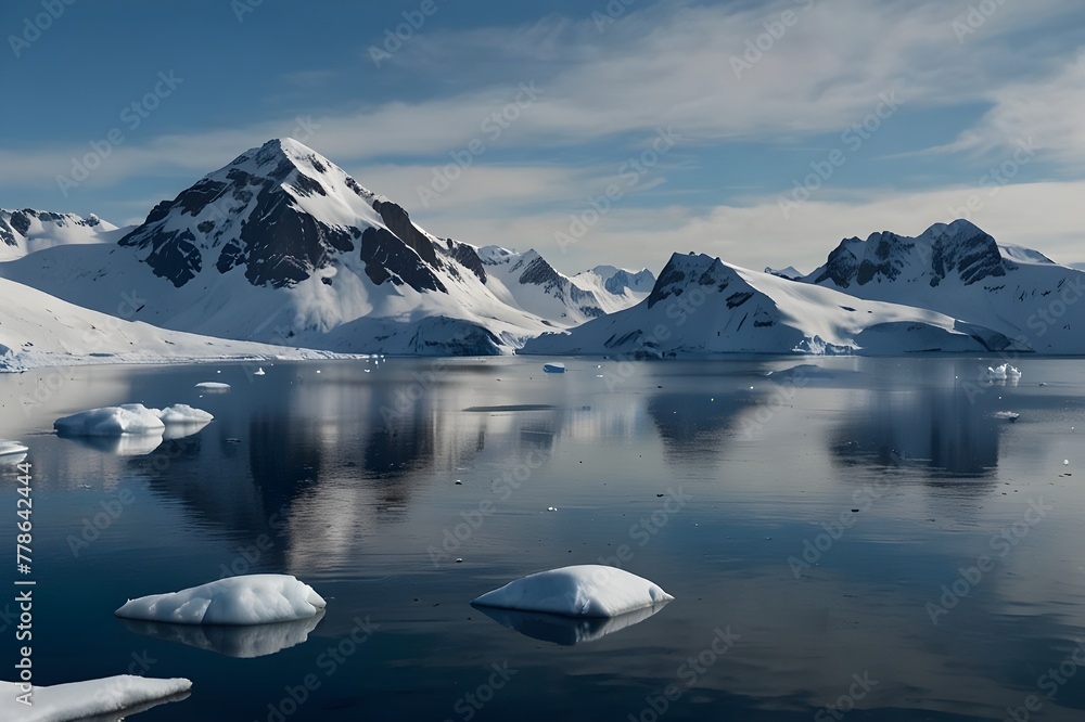 Water snow landscape mountain north travel winter blue arctic nature Generative AI