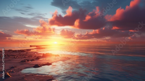 3d render of a coastal landscape on a sunset sky © MOUISITON