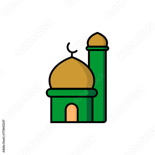 Mosque - Colored Outline Icon - Editable Vector : Suitable for Islamic Theme and Other Graphic Related Assets.