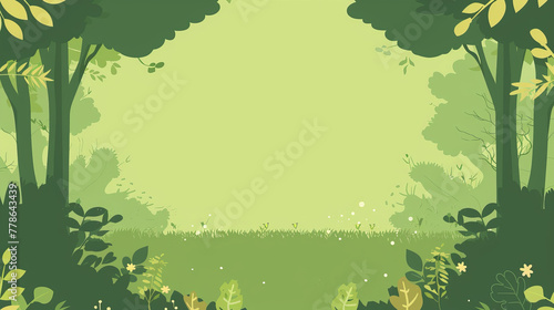 A bright and cheerful forest meadow bathed in soft morning light, offering a banner with blank space for text